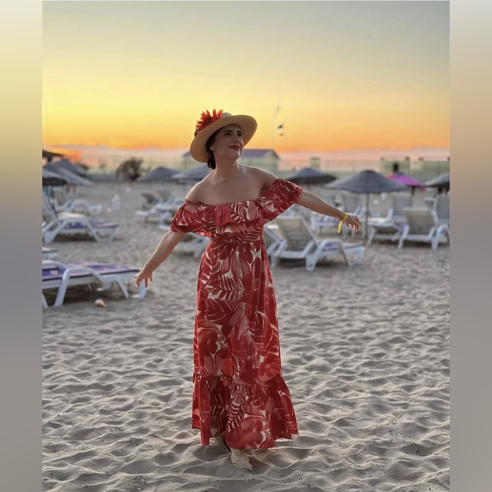 NWT Zara Printed Floral Red Cream Maxi Dress Bloggers Favorite L - Picture 11 of 16